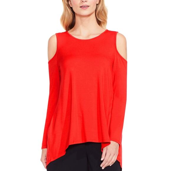 Vince Camuto Red Cold Shoulder Hi Low Top M NWT - Picture 1 of 8